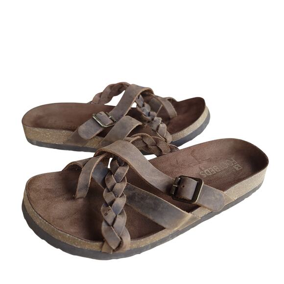 White Mountain Sandals Size 9 Footbeds Harrington Brown Toe Thong Braided Strap - Picture 1 of 10